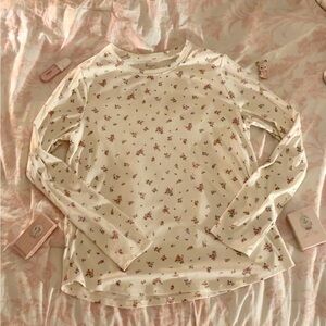 No Boundaries Cream Floral Ribbed Top